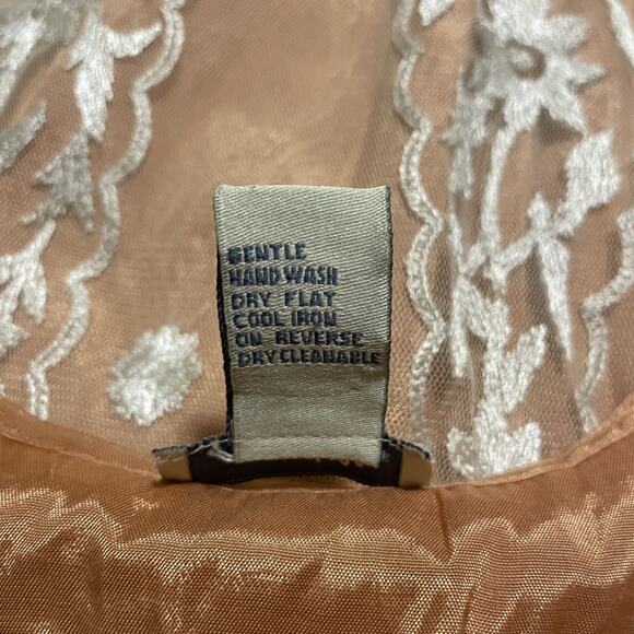 Odille Dress Womens 6 Tan White Floral Embroidered Mesh Overlay Sleeveless Bow - Picture 6 of 9